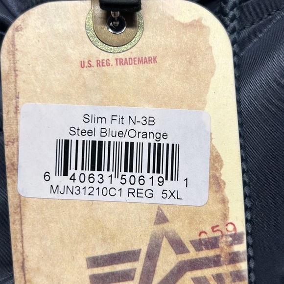 NWT - Alpha Industries Slim Fit N-3B Parka, Steel Blue/ Orange - Size 5XL - Picture 12 of 12